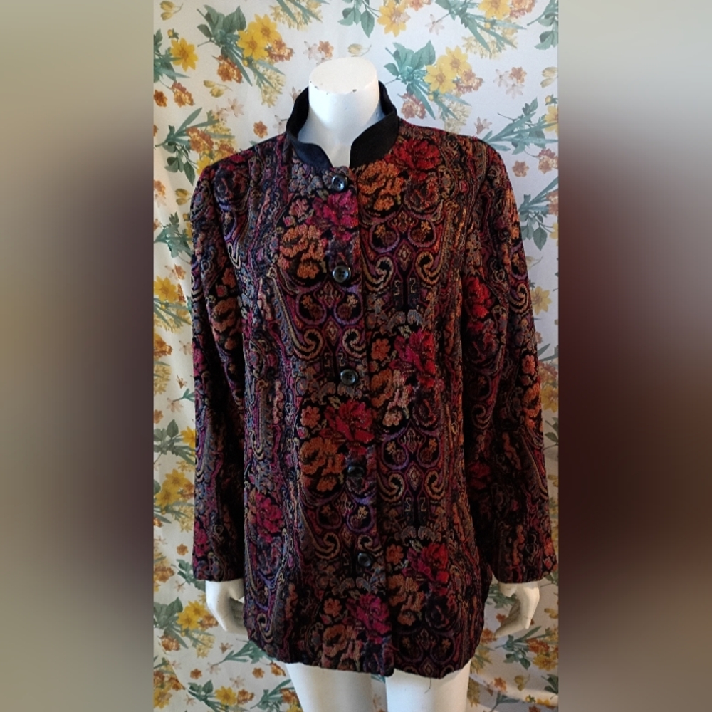 Vtg 80's 90's Women's Jessica Howard Multicolor Floral Tapestry Jacket